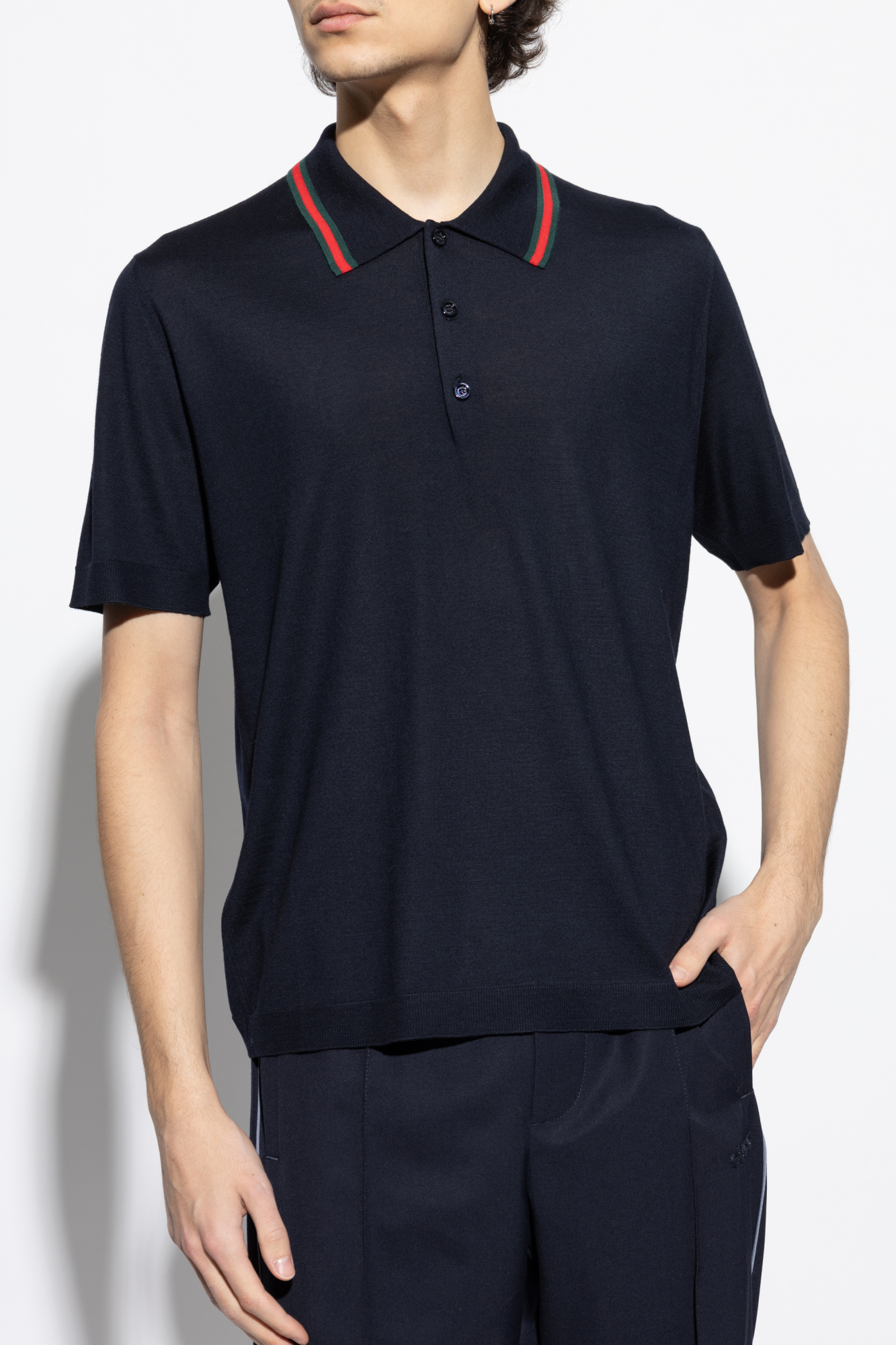 Gucci Wool polo with distinctive Web stripe | Men's | Vitkac